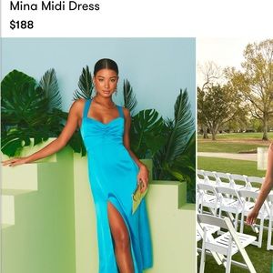 show me your mumu teal, satin midi dress! only worn once for event!